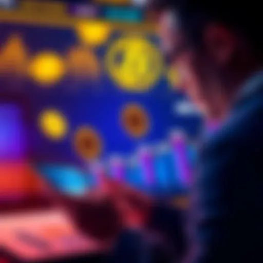 A person analyzing a chart with Bitcoin symbols and dollar signs while considering investment options for their savings.