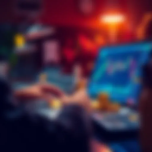 A person analyzing cryptocurrency charts on a laptop, surrounded by coins and a calculator, representing investment strategies.