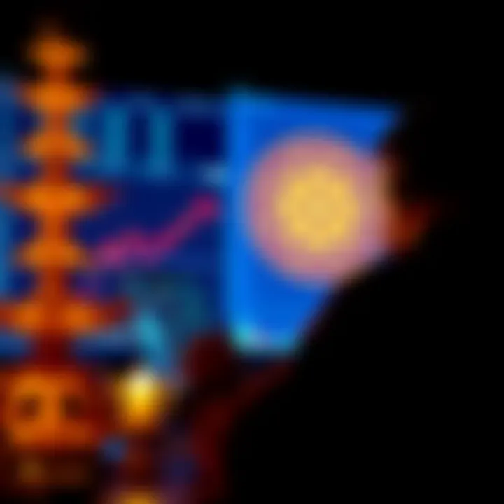 A person analyzing cryptocurrency charts with Solana logo in the background, reflecting on investment decisions.