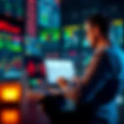 A person analyzing investment graphs with a laptop during a market dip, focusing on timing and strategy.