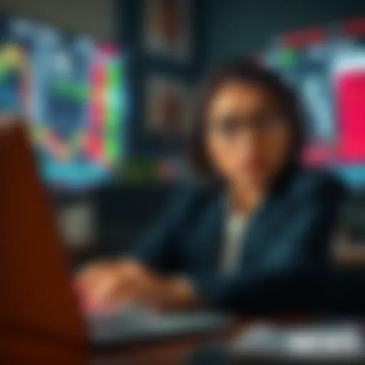 A person looking at a stock market chart on a laptop with a thoughtful expression, weighing options to buy or hold investments.
