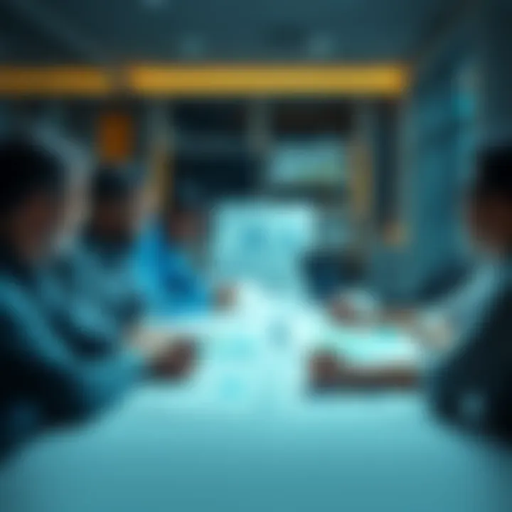 A group of people discussing investment options with charts and graphs on a table.