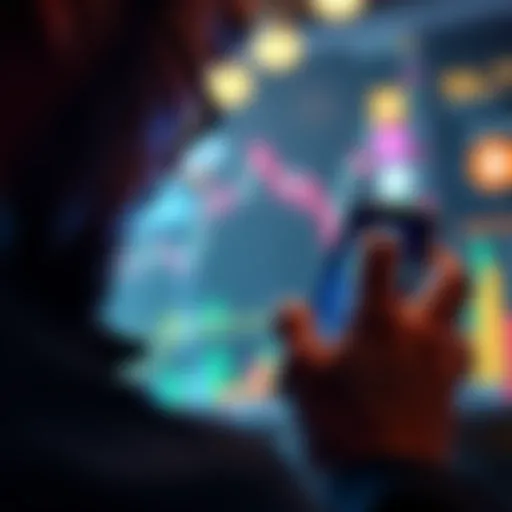 Individual reviewing Dollar Cost Averaging options on their phone with digital currency graphs in view