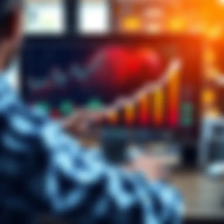 A person analyzing financial graphs on a computer screen with investment trends and upward arrows, symbolizing future opportunities.
