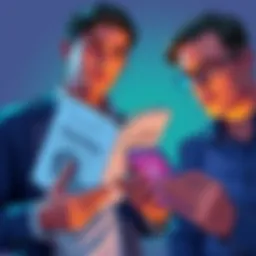 A person holding a traditional savings book with a worried expression while another person looks at a smartphone showing cryptocurrency losses, symbolizing contrasting investment approaches.