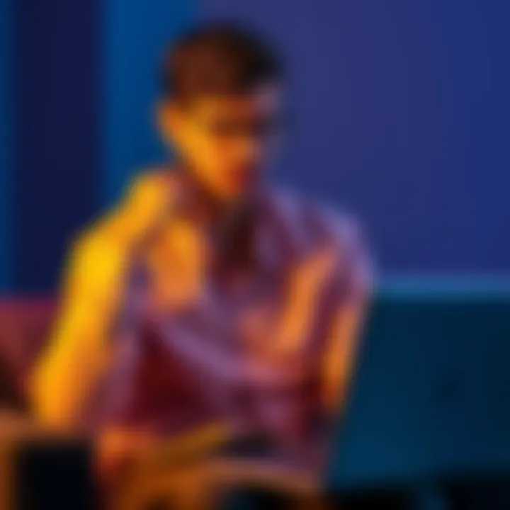 A thoughtful person contemplating investment options with a notebook and laptop.