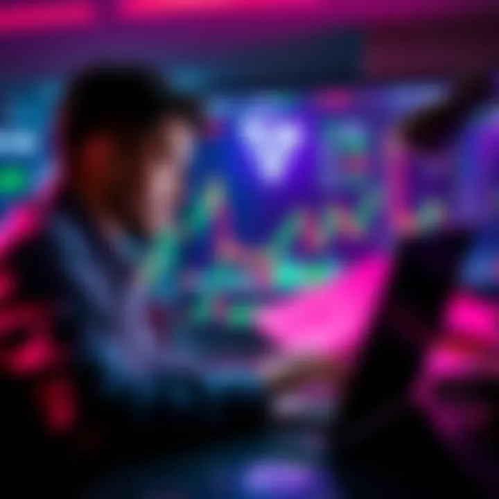 Investor contemplating cashing out Tron A person looking at cryptocurrency charts on a laptop, considering cashing out Tron and thinking about investing in ETBs.