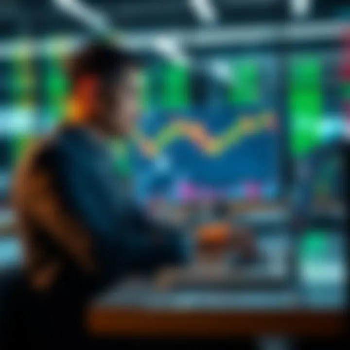 An investor looks at stock market charts on a laptop during a market dip, considering DCA strategies