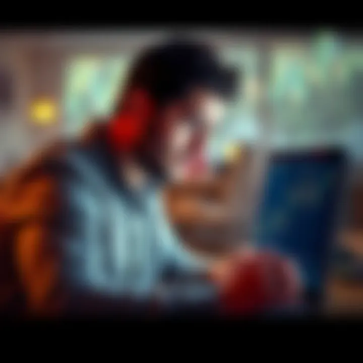 A thoughtful investor looking at a Bitcoin chart on a laptop, weighing options between investment and caution, with a concerned expression.