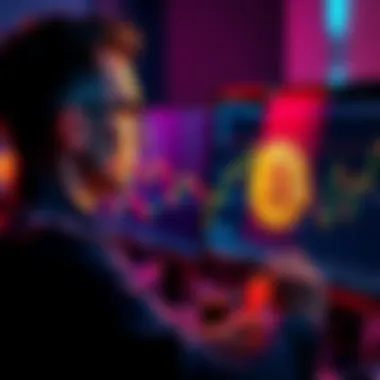 A thoughtful investor looking at a computer screen displaying Bitcoin charts, showing market volatility and price fluctuations