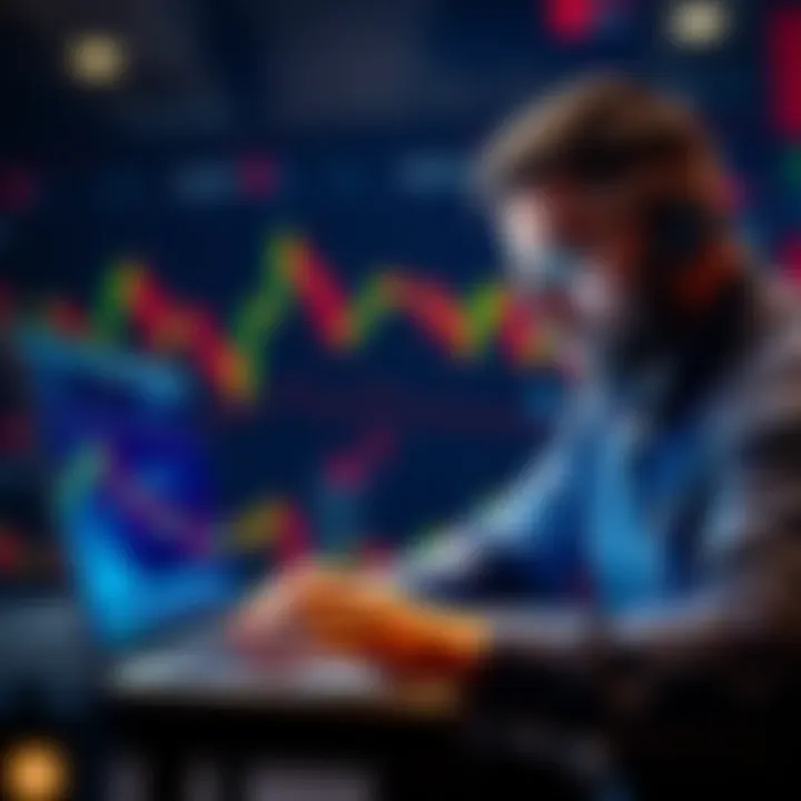 An investor reviewing Bitcoin graphs and making a purchase decision on their laptop, showing a focus on market trends.