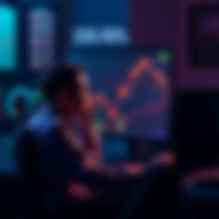 A worried investor sits in front of a computer, looking at a declining crypto chart with a feeling of despair, representing the emotional impact of a 90% portfolio drop.