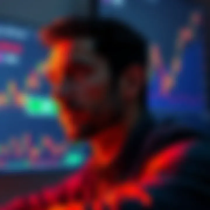 A person looking at a chart on a computer screen, showing fluctuating cryptocurrency values, with a thoughtful expression.