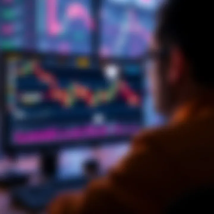A person looking at a computer screen displaying cryptocurrency graphs and prices, contemplating investment choices for retirement.