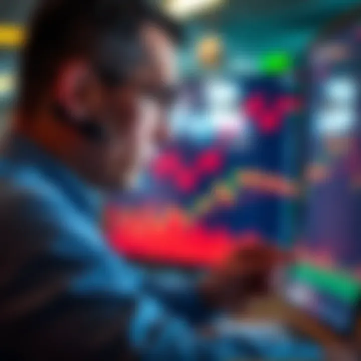 A concerned investor looks at stock market graphs, contemplating whether to hold or sell investments due to recent fluctuations.