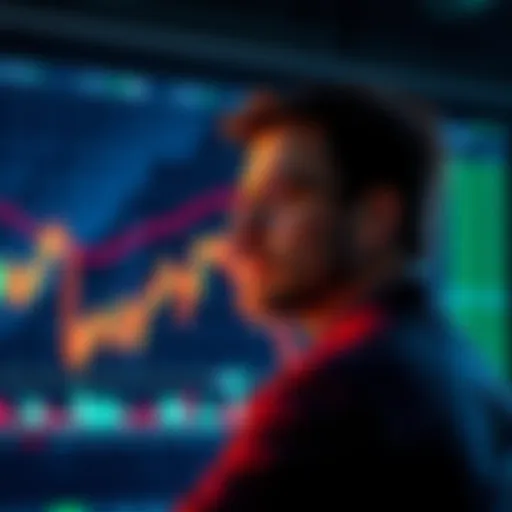 An investor looks at a financial chart showing a loss, contemplating whether to hold or sell an investment.
