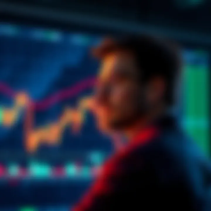 An investor looks at a financial chart showing a loss, contemplating whether to hold or sell an investment.