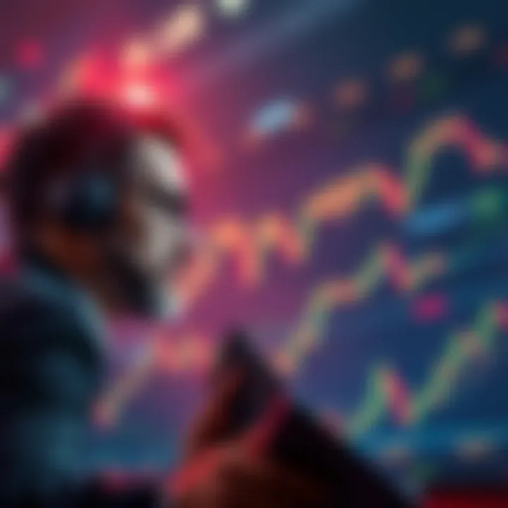 A contemplative investor reviewing market trends and charts, symbolizing a strategic approach to buying dips in cryptocurrency.