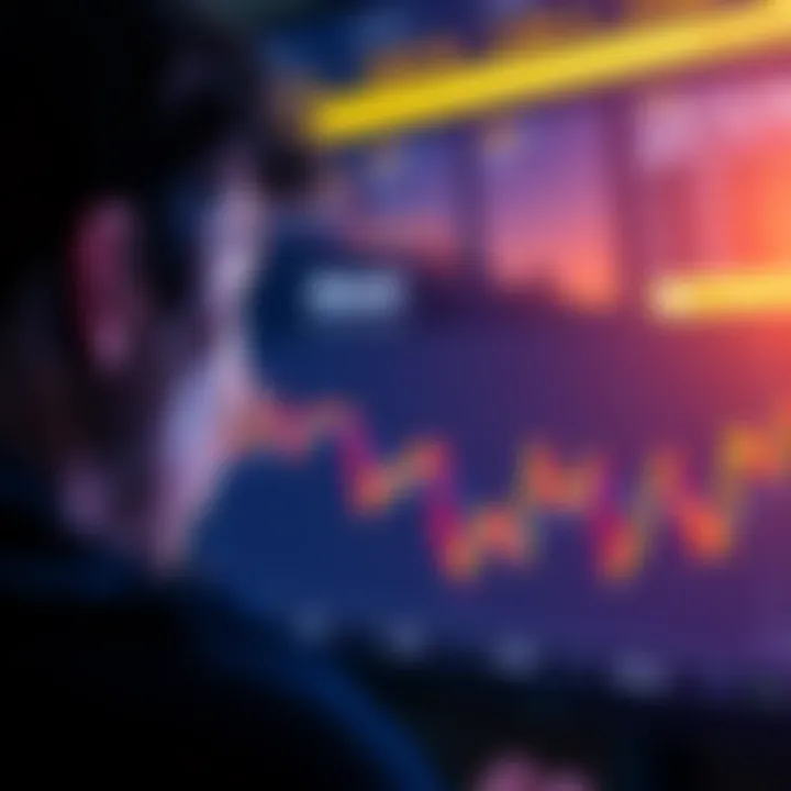 An investor looking at a digital screen displaying a declining Ethereum price chart, reflecting concern after selling gold holdings.