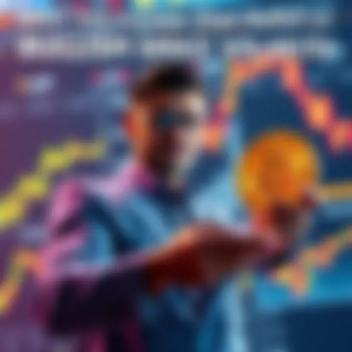 An investor confidently holding a Bitcoin while looking at financial charts, symbolizing optimism in the cryptocurrency market.