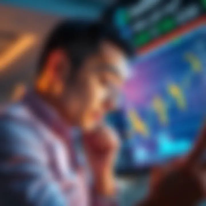 Investor losing money on mid-cap token An investor looking at a chart with declining values after investing in a mid-cap token, showing disappointment