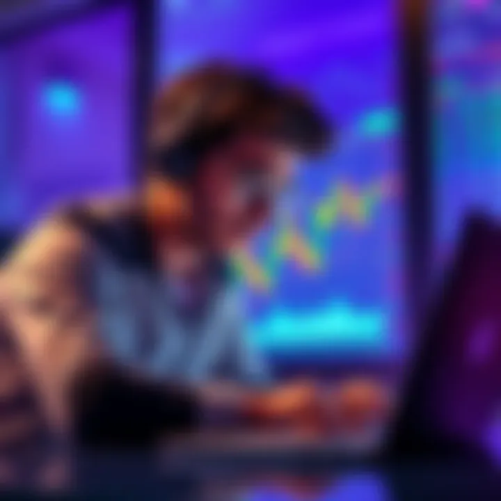 A concerned investor looking at fluctuating Solana price charts on a laptop, pondering whether to sell or hold their assets.