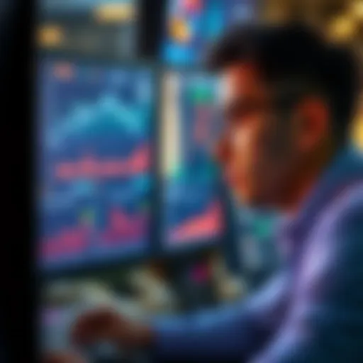 An investor staring at a computer screen displaying SpaceX IPO details, showing charts and numbers indicating market interest.