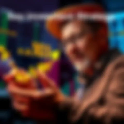 An investor looking at a graph indicating price movement towards .103 with excitement about potential gains.