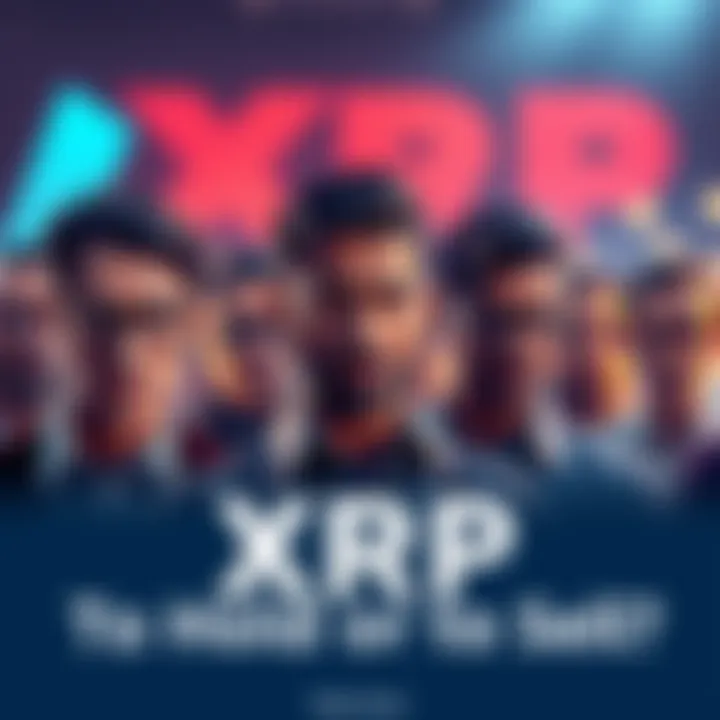 Group of people debating whether to hold or sell their XRP investments, showing expressions of concern and contemplation
