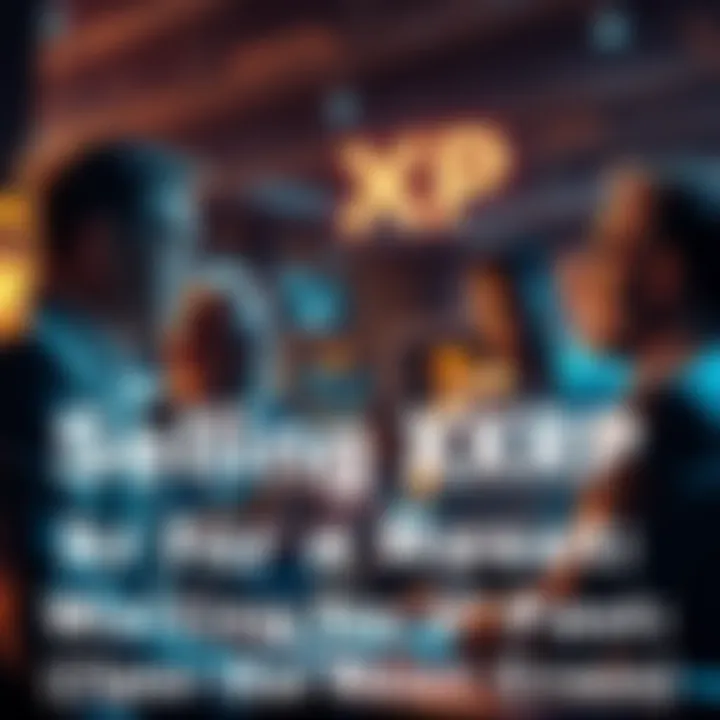 Investors discussing XRP strategy Group of investors talking about selling XRP and future strategies