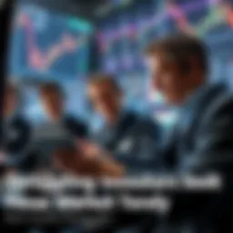 A group of investors looking at financial charts and graphs, displaying concern and focus as they try to make sense of the volatile market conditions.