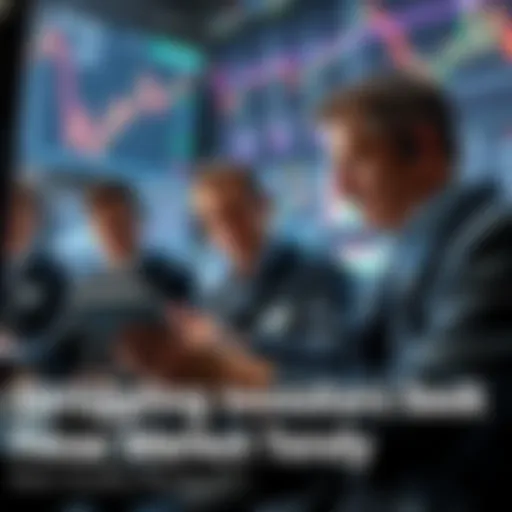 A group of investors looking at financial charts and graphs, displaying concern and focus as they try to make sense of the volatile market conditions.