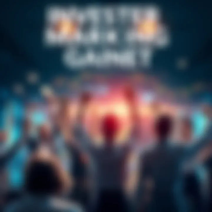 Group of investors celebrating with charts showing upward trends and cash in hand after recent market investments