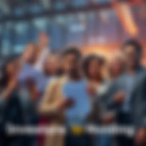 A group of diverse investors confidently holding charts and documents, focused on their investment strategy, determined to see prices rise.