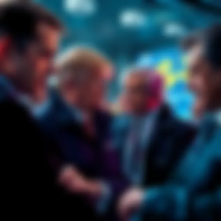 Investors Reflecting on Losses from $TRUMP Crypto A group of investors looking disappointed while discussing their losses from $TRUMP cryptocurrency investments