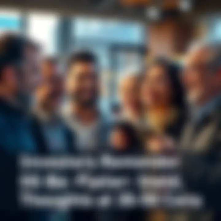 Group of investors discussing their experiences and investments, with a focus on their satisfied expressions and open wallets