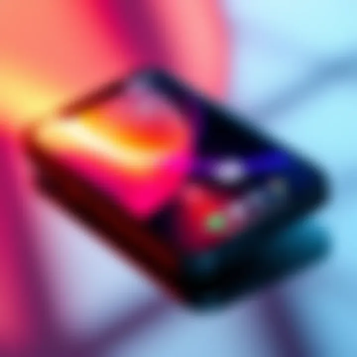 A smartphone displaying a split-screen UI with app designs for iPhone Duo layout