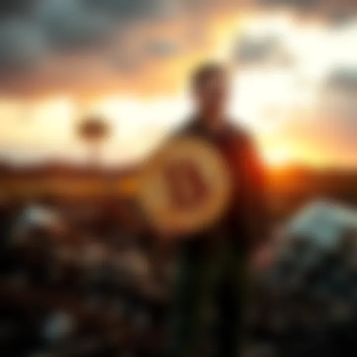 James Howells stands in front of a landfill holding a Bitcoin symbol, reflecting on his lost hard drive and the $742 million it contained.