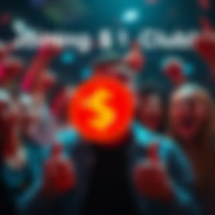 A person celebrating their membership in the $1 club with a big smile, holding a dollar sign logo from Atlas Earth, surrounded by excited friends.