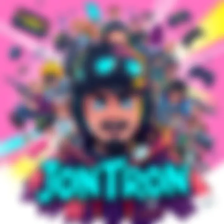 A colorful illustration of JonTron surrounded by various gaming elements and characters, showing a vibrant community spirit