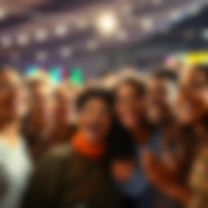 A diverse group of people smiling and enjoying a community event, celebrating positive news and togetherness.