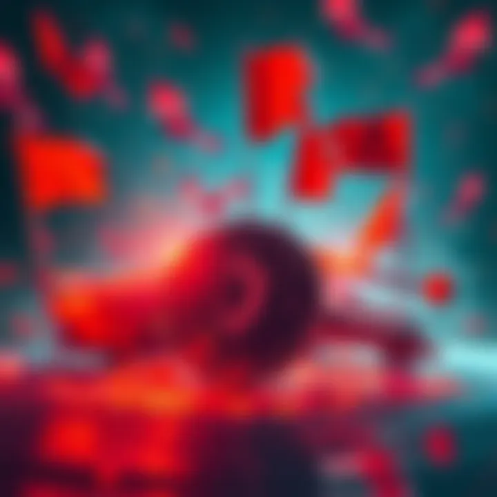 Conceptual art depicting cryptocurrency analysis with red flags and caution symbols