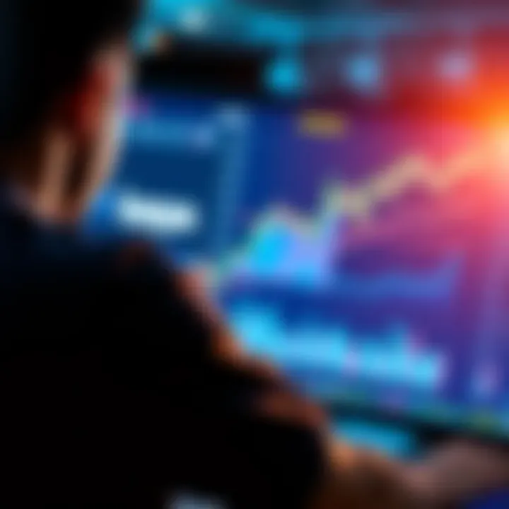 Investment journey in Kaspa A person analyzing investment charts with Kaspa logo on a digital screen