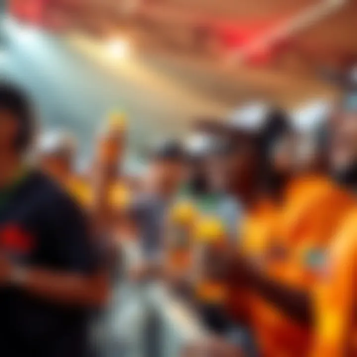 A vibrant image showcasing Kendu Energy Mango drinks with excited community members at a racing event.