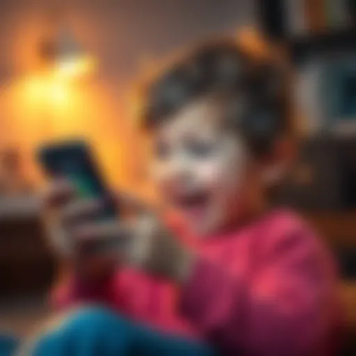 A child holding a smartphone displaying a cryptocurrency wallet app, excited about saving for the future.