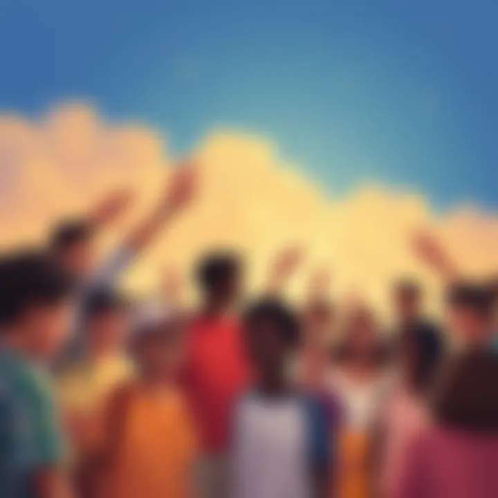 A warm illustration depicting diverse people engaging in acts of kindness, fostering community connection