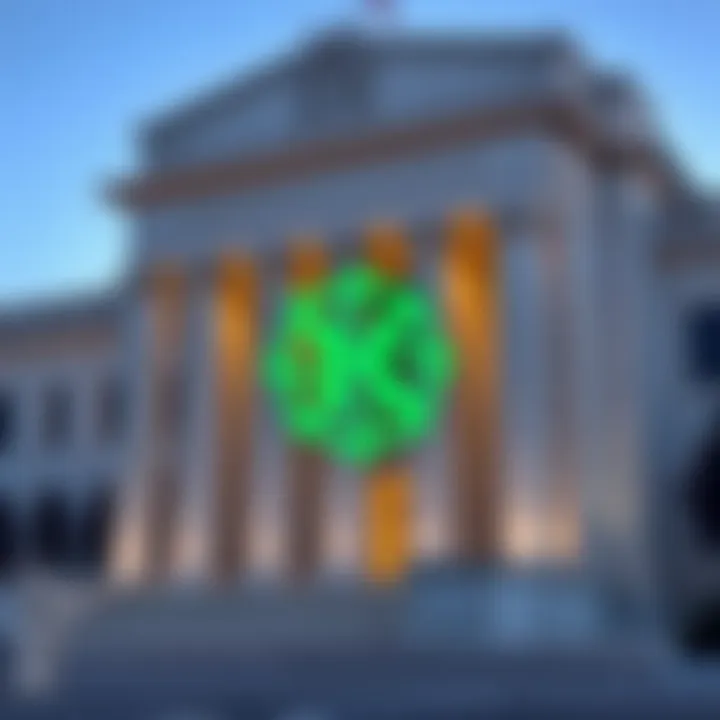 Kraken logo in front of the Federal Reserve building symbolizing its access to federal banking services