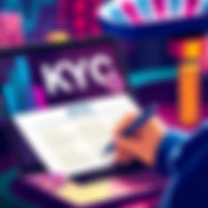 Illustration showing a person filling out a KYC form with a laptop and casino chips in the background