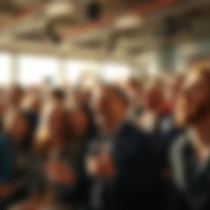 A diverse group of people laughing at a political rally, sharing humorous reactions to recent events.