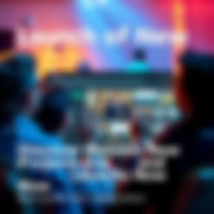 A graphic showing people looking at a computer screen with new project listings, expressing excitement and interest.